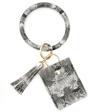 BKBP Creative PU Leather Tassel Bracelet Keychain Wallet Snake Pattern Keychain Ring with Wallet Card Keychain Bracelet Tassel Bangle Large Wristband Key Holder Accessory Minimalist