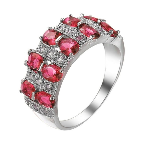 BKBP Double Row Colored Zirconia Ring Silver Women Fashion Trend Single Full Diamond Zircon Ladies Jewelry Rings for Size 6 10 Elegant Adjustable Minimalist Thumb Finger Rings Great Gift for Her