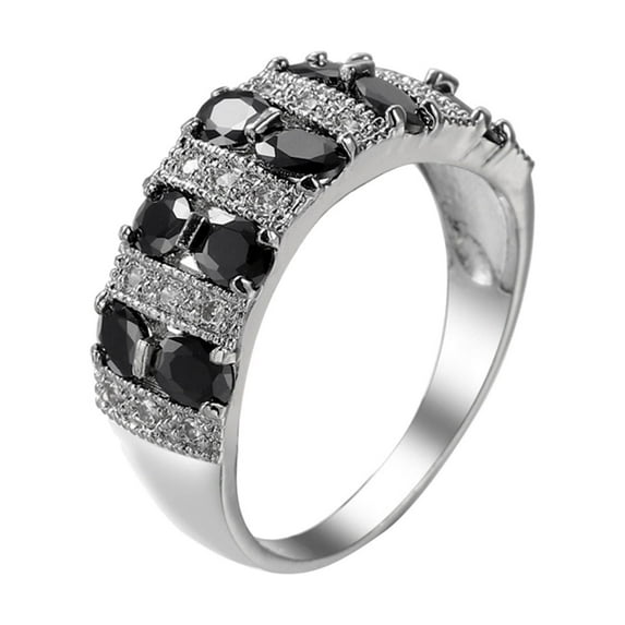 BKBP Double Row Colored Zirconia Ring Silver Women Fashion Trend Single Full Diamond Zircon Ladies Jewelry Rings for Size 6 10 Elegant Adjustable Minimalist Thumb Finger Rings Great Gift for Her