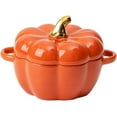 thumbnail image 1 of BKBP Dutch Oven Pot with Lid, 15 Oz Cute Pumpkin Ceramic Dessert Saucepan with Handle, Covered Stockpot Pottery Casserole, Halloween Thanksgiving Decor, 1 of 9