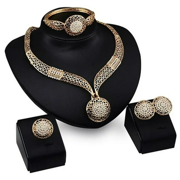 BKBP Four Piece Retro Fashion Jewelry Set Necklace Earrings Alloy Women Wedding Party Rhinestone Bracelet Ring Set