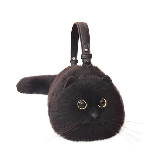 BKBP Furry Cat Purse, Kitty Purse, Kitty Cat Bag, Cat Shaped Shoulder Handbag Furry Cat Purse for Women and for Girls for Cat Lovers