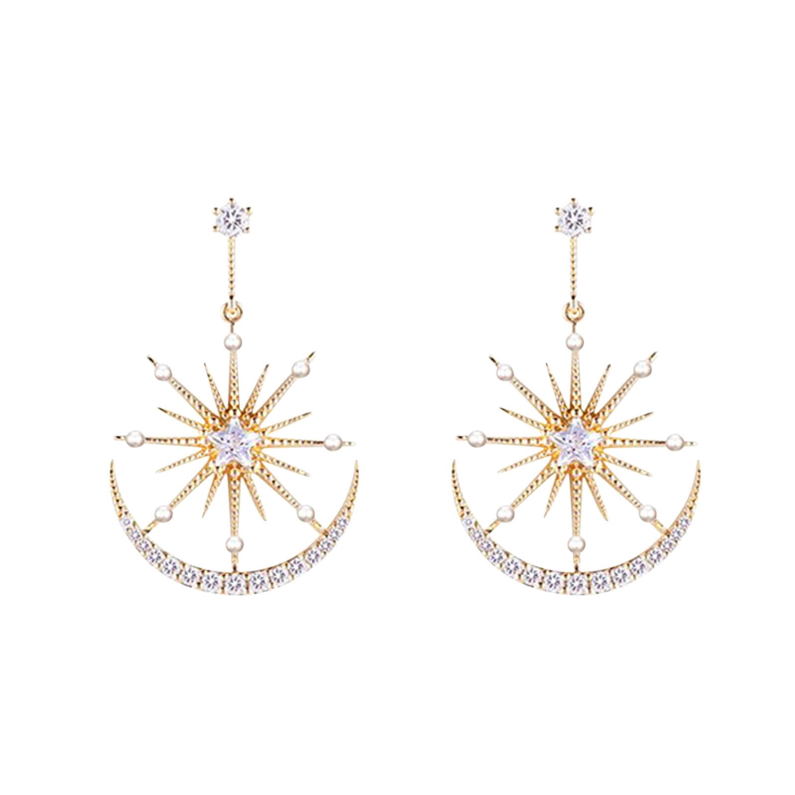 QUPENGXU Moon & Star Drop Earrings – Vintage Boho Dangle Earrings For Women, Lightweight Copper Design