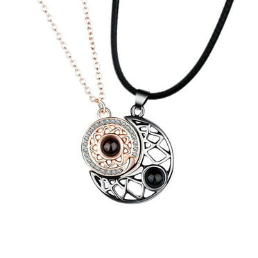 BKBP Love Sun and Moon Magnetic Couple Chain 100 Languages ​​I You Necklace Couples Matching Necklaces Pendant Projection With I Jewelry Gifts For Valentines Day