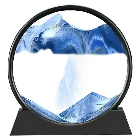 BKBP Moving Art Picture, 3D Dynamic Deep Sea Sandscape, Round Glass Desktop Decor, Artistic 200ml Sand Painting, Ocean Theme Display for Home Office Zen