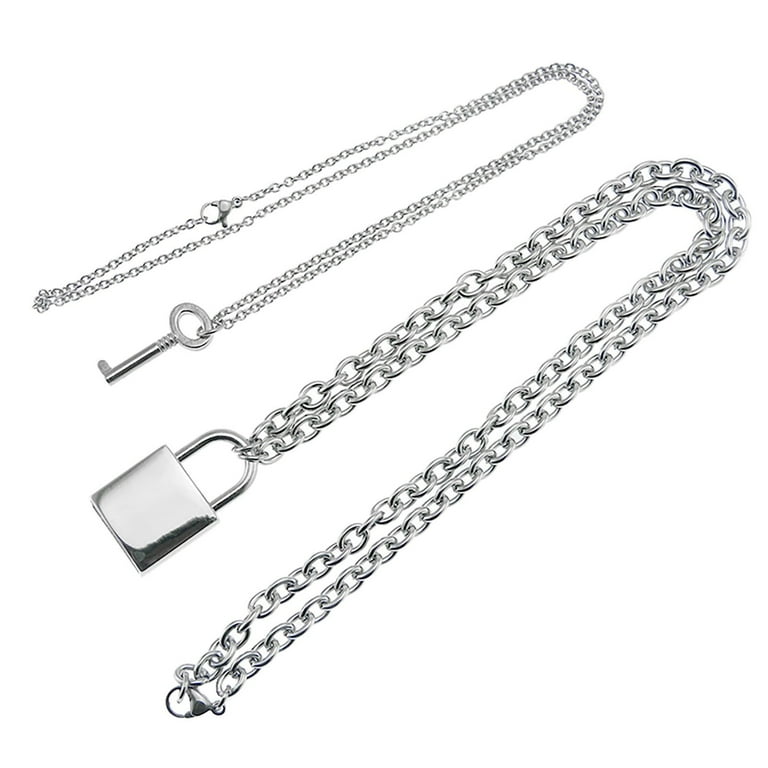 BKBP Necklace Key Padlock Pendant For Women Men Silver Colour Lock