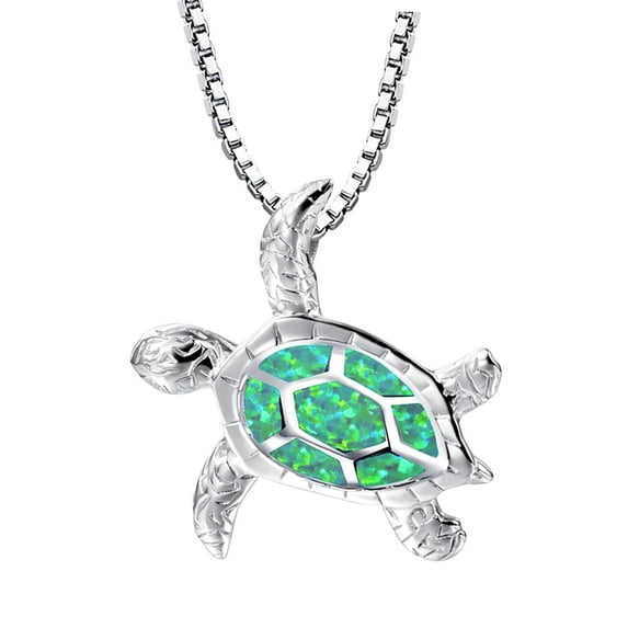 BKBP Opal Sea Turtle Necklace Pendant Necklace Ocean Beach Jewelry Handmade Sea Life Accessory for Women Birthday Gifts Wife Anniversary