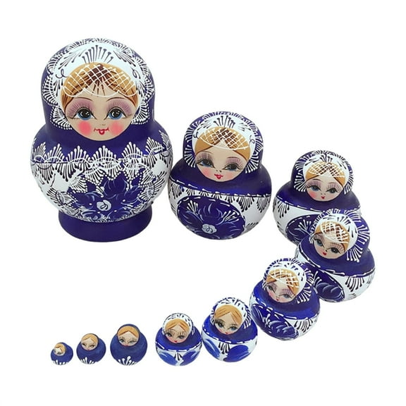 BKBP Russian Nesting Dolls for Kids, Wooden Matryoshka Dolls 10 Piece Set, Cute Handmade Stacking Toys and Nesting Dolls for Toddlers, Russian Christmas Decorations