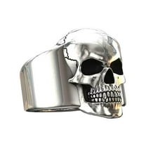 BKBP Skull Ring Gothic Jewelry Band Motorcycle Men's Silver Biker Stainless Steel Rings Elegant Adjustable Minimalist Thumb Finger Rings Great Gift for Her