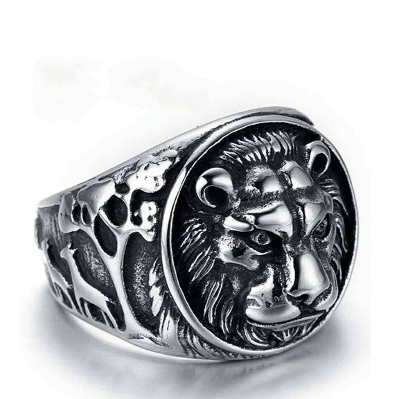 BKBP Vintage Men's Lion Head Stainless Steel Ring Titanium Fashion Ring Elegant Adjustable Minimalist Thumb Finger Rings Great Gift for Her