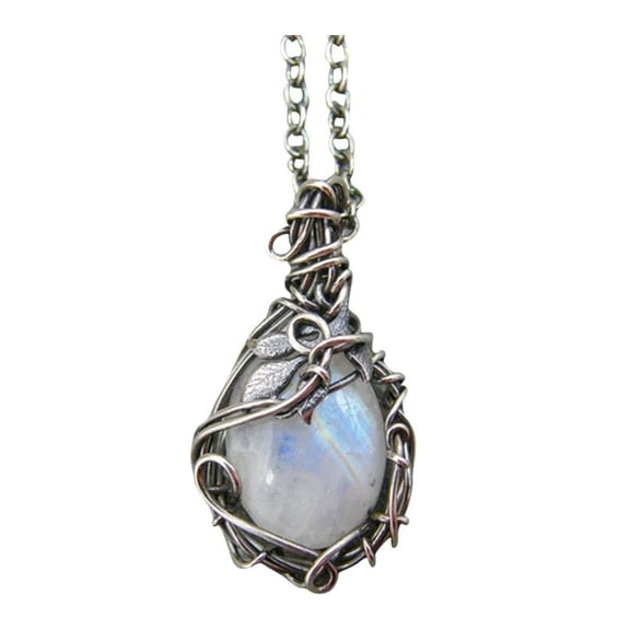 BKBP Vintage Wrapped Moonstone Necklace Personalise for Women Moon Stone Memorial Pendant Jewelry Gift Waterproof Dainty Choker Necklace Charm Necklace Gift Jewerlry