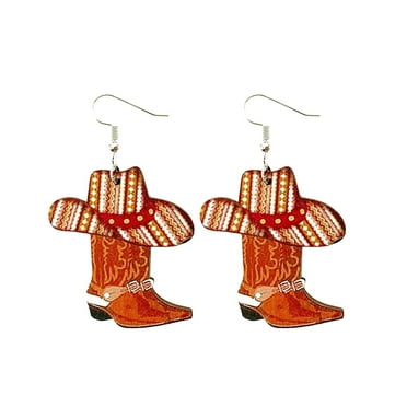 BKBP Western Cowboy Sunflower Earrings Wooden Drops Retro Boots Personality Fashion Bull Head Earrings