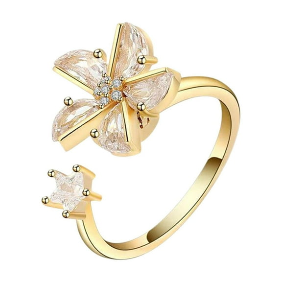 BKBP Windmill Rotatable Ring Personalized Simple Decompression Anxiety Rings Stress Bead Size Adjustable Open Design Inlaid Cubic Zirconia Shape Jewelry Minimalist Great Gift for Her