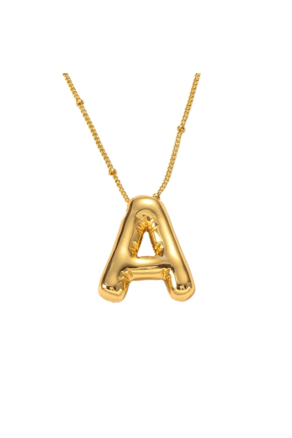 a Z Ins Style 18K Gold Stainless Steel Titanium 26 English Letters Bubble Letter Necklace Plated Balloon Initial Pendant With Bead Chain Dainty Jewelry Gift For Women