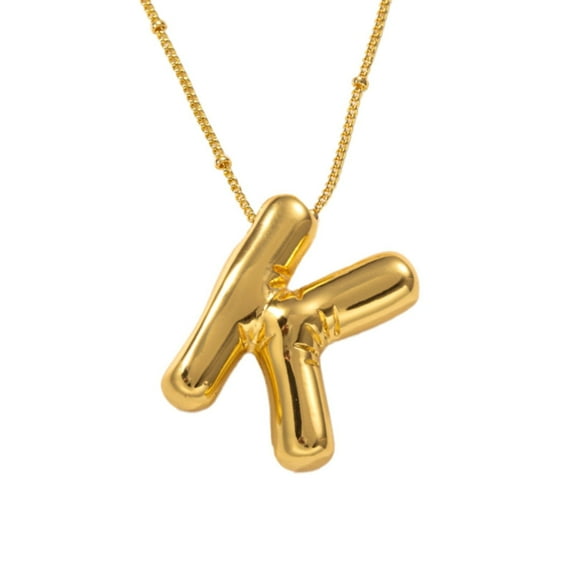 BKBP a Z Ins Style 18K Gold Stainless Steel Titanium 26 English Letters Bubble Letter Necklace Plated Balloon Initial Pendant With Bead Chain Dainty Jewelry Gift For Women