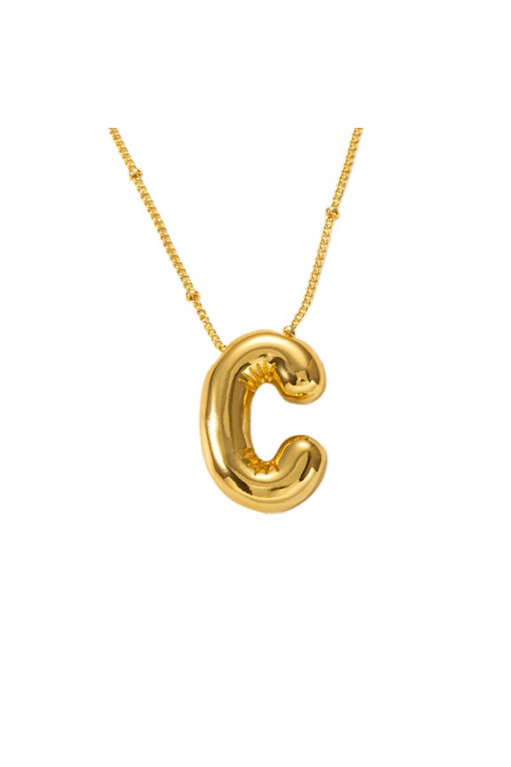 a Z Ins Style 18K Gold Stainless Steel Titanium 26 English Letters Bubble Letter Necklace Plated Balloon Initial Pendant With Bead Chain Dainty Jewelry Gift For Women