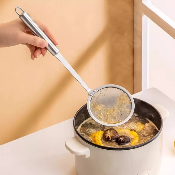 BKER 100 Mesh Stainless Steel Extra Fine Fat Spoon Mesh Strainer Slotted With Holes Kitchen Cooking Utensil For Frying Fryer And Grease