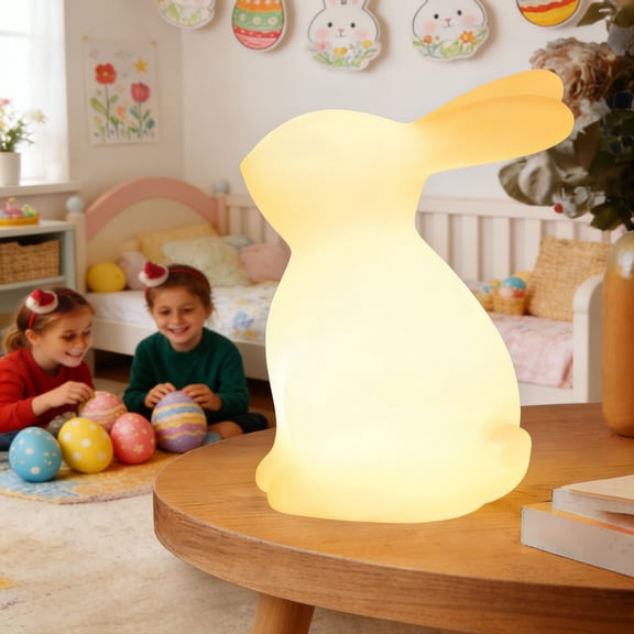 BKER Battery Powered Bunny LED Night Light – 8 Color Options 2 Gradient Modes Button Control Soft Glow For Kids Bedroom Nursery And Tabletop Ambient