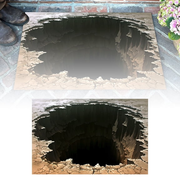 BKER Carpet Bottomless Hole Optical Ilusion Area Rug,3D Vortex Optical Illusion Rug Round Area Trap,3D Visual Illusion Fluffy Carpet,Anti-Skid Floor Mat