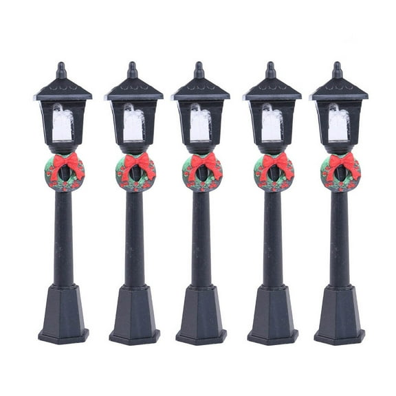 BKER Christmas Mini Street Light Models, 5 Pcs Mini Street Lamp Dollhouse Streetlight Models, 10cm Miniature Christmas Village Pathway Lantern Post for DIY Micro Landscape Fairy Garden Accessories
