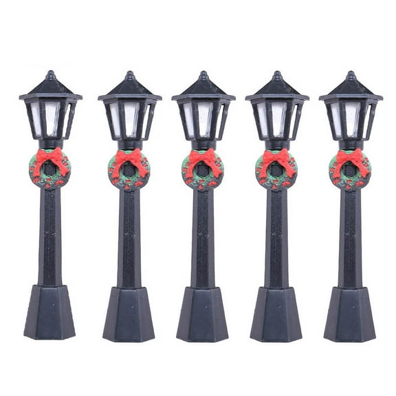 BKER Christmas Mini Street Light Models, 5 Pcs Mini Street Lamp Dollhouse Streetlight Models, 10cm Miniature Christmas Village Pathway Lantern Post for DIY Micro Landscape Fairy Garden Accessories