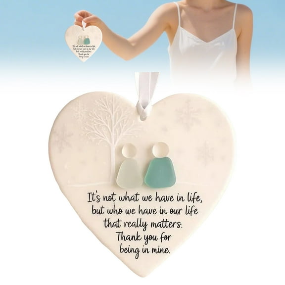 BKER Heart Shaped Sea Glass Hanging Ornament Coastal Beach For Home Garden Idea 1pc