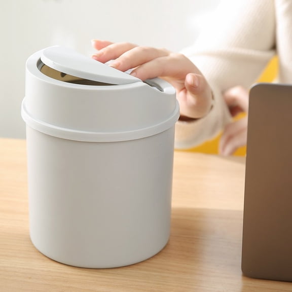 BKER Mini Desk Can with Lid ,5L Top 0.5 Gallon Tiny Countertop Waste Basket Small Table Top Covered Garbage Bin for Desk Top (White)