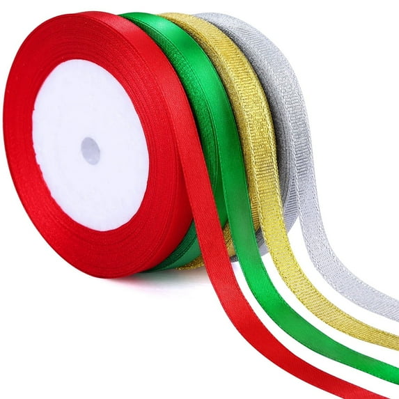 BKER Ribbli Sage Red Satin Ribbon 9 Inch x 4 Rolls - Green/Gold/White ...