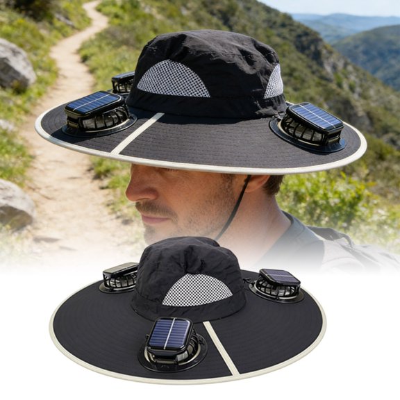 BKER Solar Fan Hat,Solar Powered Fan Hat for Men Women,Wide Brim Sun Hat with 3 Solars Fan,2-in-1 Hands-Free Hats Fans