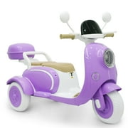 BKIRNP 12V Kids Electric Motorcycle Battery 3-Wheeler Tricycle w/Bluetooth Music LED Storage Box