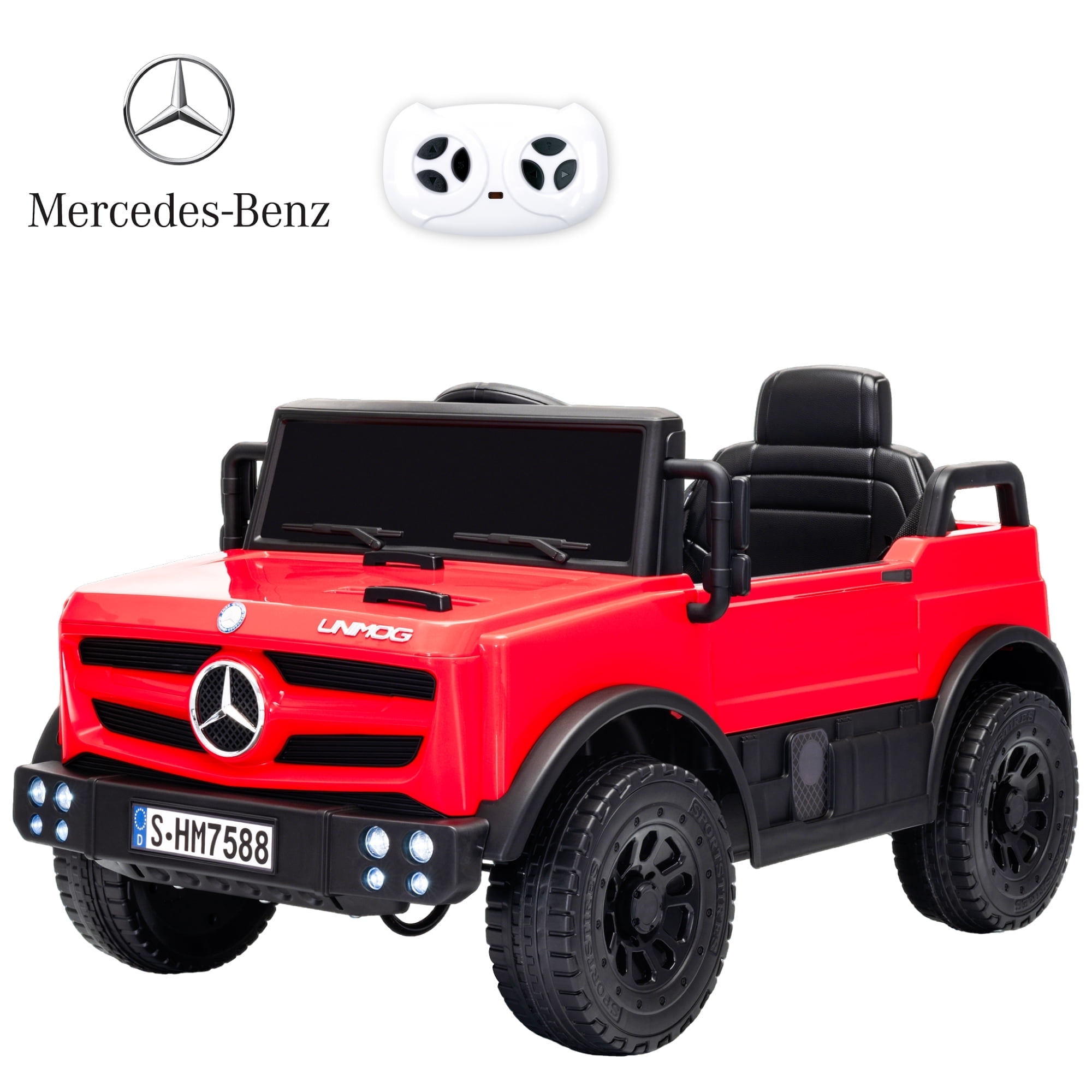 BKIRNP 12V Ride on Toys Electric Car,Licensed Mercedes-Benz Unimog w/Parent Remote Control,Age for 1-4 Boys,Girls,Kids,Red