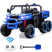 BKIRNP 24V 2 Seater Kids Ride on Car Truck,Ride on UTV W/,24 Volt Ride on Toys W/ Dump Bed/Shovel, LED Light, Music, Remote Control,6 Wheels Ride On Toys for Boys Girls Blue