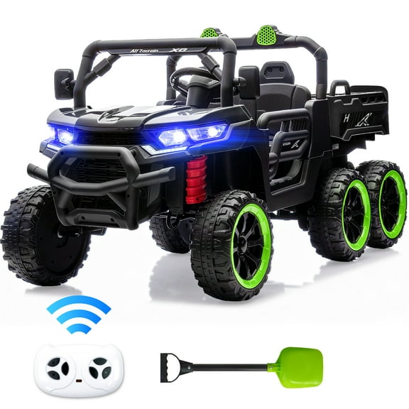 BKIRNP 24V 2 Seater Kids Ride on Car Truck,Ride on UTV W/,24 Volt Ride on Toys W/ Dump Bed/Shovel, LED Light, Music, Remote Control,6 Wheels Ride On Toys for Boys Girls Black