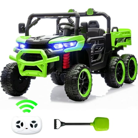 BKIRNP 24V 2 Seater Kids Ride on Car Truck,Ride on UTV W/,24 Volt Ride on Toys W/ Dump Bed/Shovel, LED Light, Music, Remote Control,6 Wheels Ride On Toys for Boys Girls Green