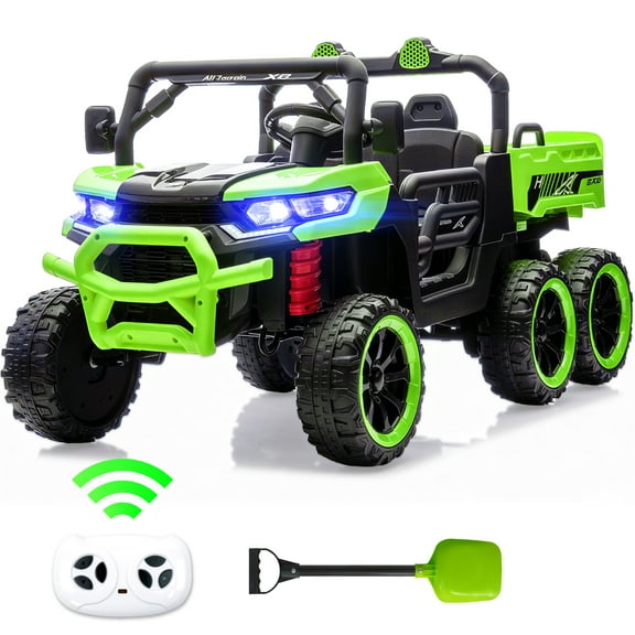 BKIRNP 24V 2 Seater Kids Ride on Car Truck,Ride on UTV W/,24 Volt Ride on Toys W/ Dump Bed/Shovel, LED Light, Music, Remote Control,6 Wheels Ride On Toys for Boys Girls Green