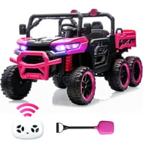 BKIRNP 24V 2 Seater Kids Ride on Car Truck,Ride on UTV W/,24 Volt Ride on Toys W/ Dump Bed/Shovel, LED Light, Music, Remote Control,6 Wheels Ride On Toys for Boys Girls Pink
