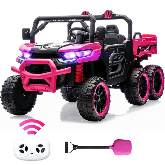 BKIRNP 24V 2 Seater Kids Ride on Car Truck,Ride on UTV W/,24 Volt Ride on Toys W/ Dump Bed/Shovel, LED Light, Music, Remote Control,6 Wheels Ride On Toys for Boys Girls Pink