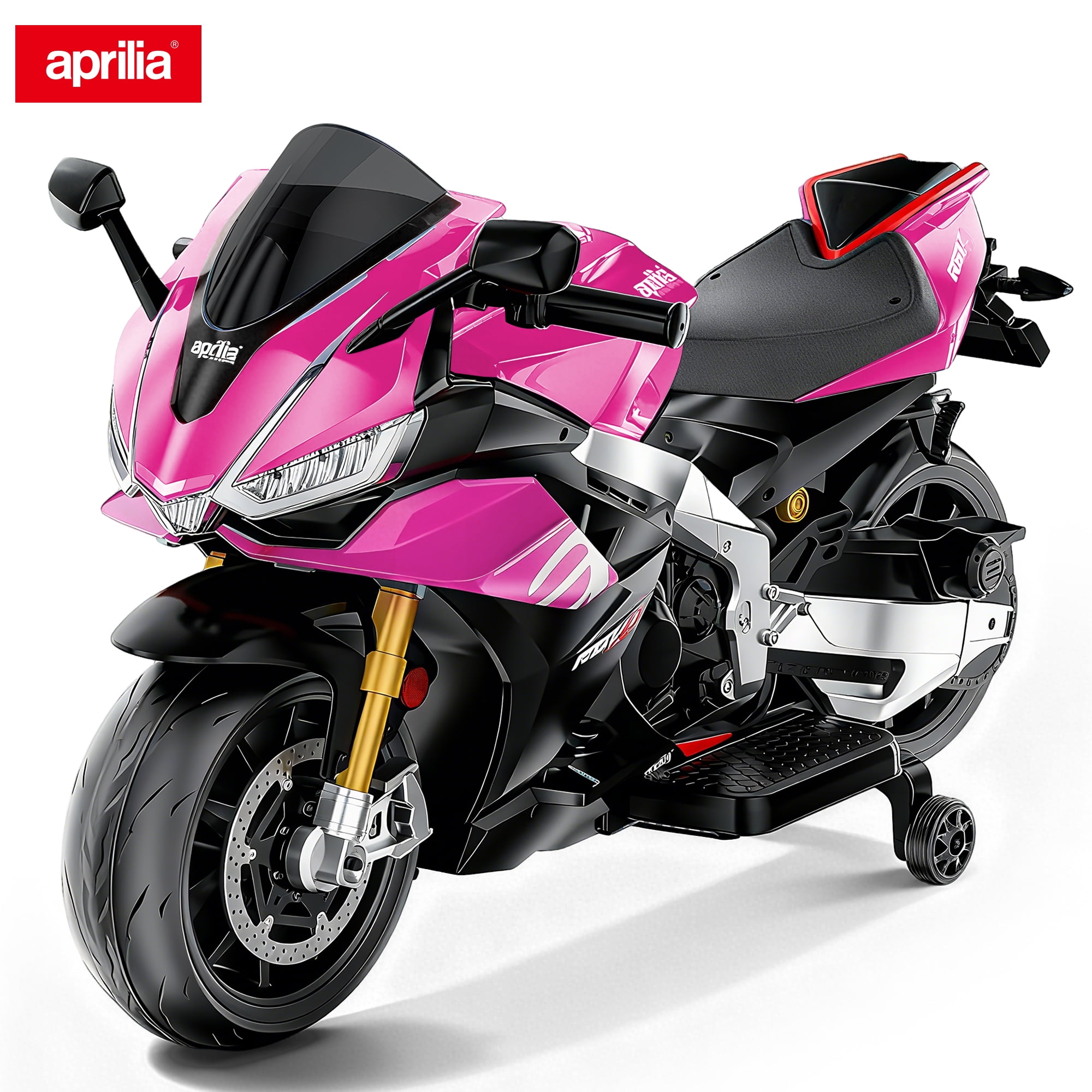 BKIRNP Aprilia 24V Kids Motorcycle Electric Motorbike Ride on Toy w/LED Lights Bluetooth Music Battery Powered 6MPH for Kids 3-6 Years Old