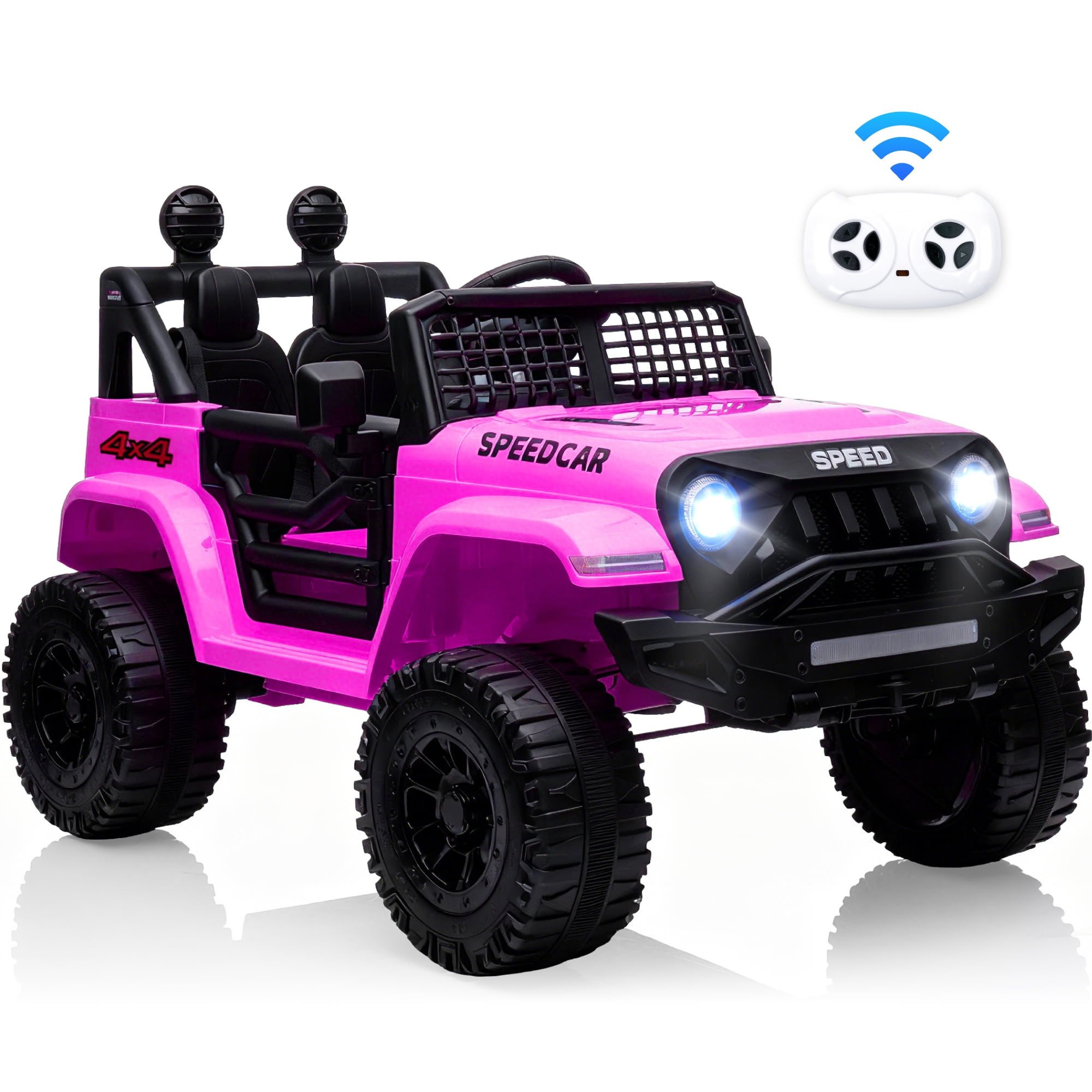 BKIRNP Kids Electric Car Ride On Truck 12V Powered 4-Wheel Car w/ Remote Control MP3 LED Lights Bluetooth Music for Kids 2+
