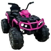 BKIRNP Pink 24V Kids Ride-On ATV Off-Road Quad Car 5mph Electric Car with 2 Speeds and Bluetooth Music