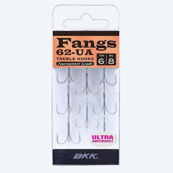 BKK FANGS-62 Treble Hook  3/0  5-Pack  2X  Saltwater Ultra-Antirust Coating  Needle Point  OShaughnessy bend