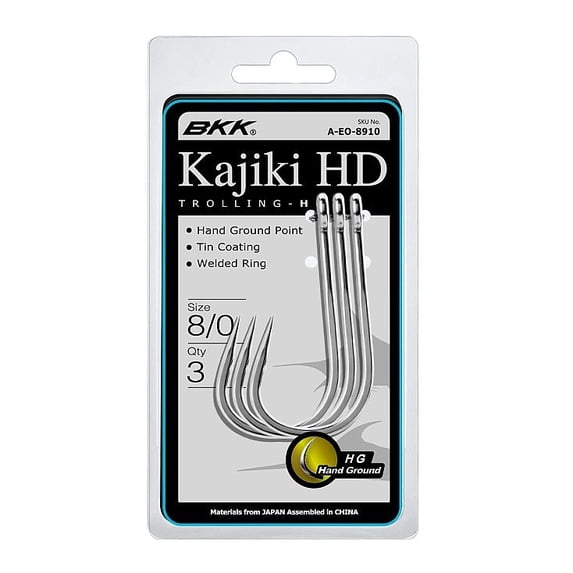 BKK Hooks Kajiki HD Trolling Hook, Hand Ground Point, Size 9/0, 3pk