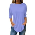 thumbnail image 1 of BKQCNKM 3/4 Length Sleeve Womens Tops,Workout Tops For Women,WoMen's Pure Color Fashionable Casual Round Neck And Three Quarter Sleeve Top,WoMen's Cotton T Shirts Sky Blue 5Xl, 1 of 5