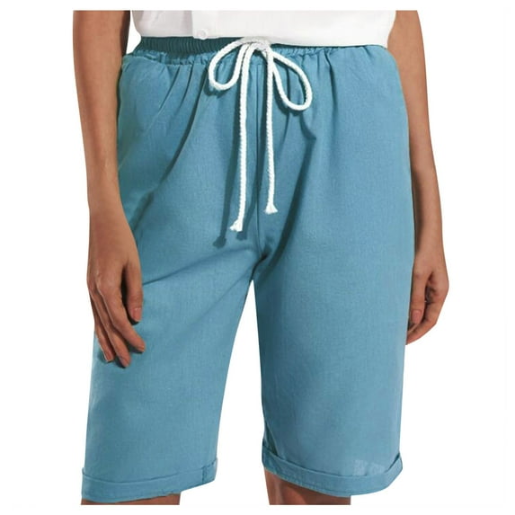 BKQCNKM Cargo Pants Women Cargo Sweatpants For Women Fashion Casual Waist Pockets Solid Elastic Pants Women Shorts Loose Summer Pants Cargo Pants Blue L