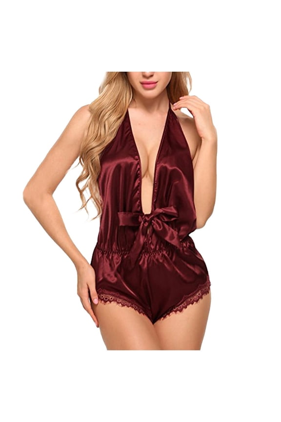 Christmas Onesies Adult Black Long Sleeve Bodysuit Women Bodysuit underwear Jumpsuit Satin Silk Teddy Sleepwear Pajamas Underwear Bodysuits For Women