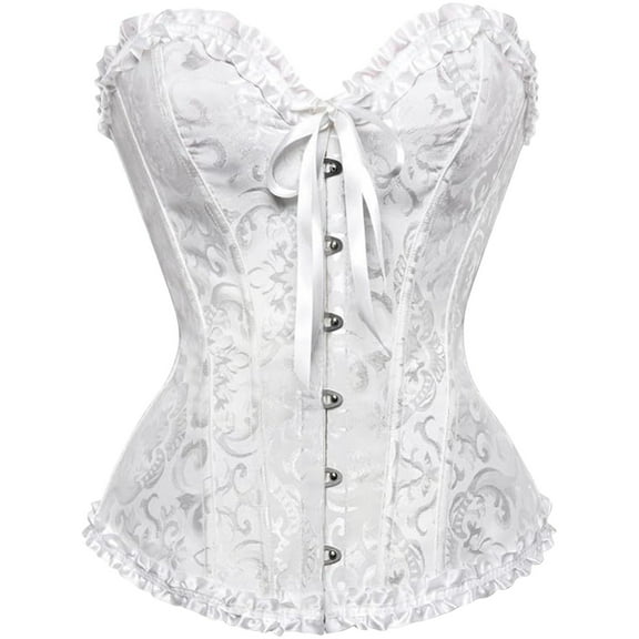 BKQCNKM Corset Tops for Women, Boned Corset, Renaissance Corset, Lace Off Shoulder Corset Bustier Boned Overbust Corset, Corset Goth, White XL