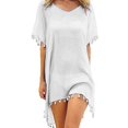 thumbnail image 1 of BKQCNKM Cover Up for Beach,swim Suits for Women 2024,women's Solid Round Neck Chiffon Tassel Large Loose Beach Cover Chiffon Plus Size Swimsuit for Women,swim Cover Up for Women White One Size, 1 of 6