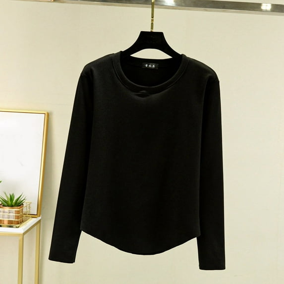 BKQCNKM Crewneck Sweatshirts Women Autumn And Winter Casual Solid Color Round Neck Thickened Warm Top Workout Shirts Women Long Sleeve Tops Black XL