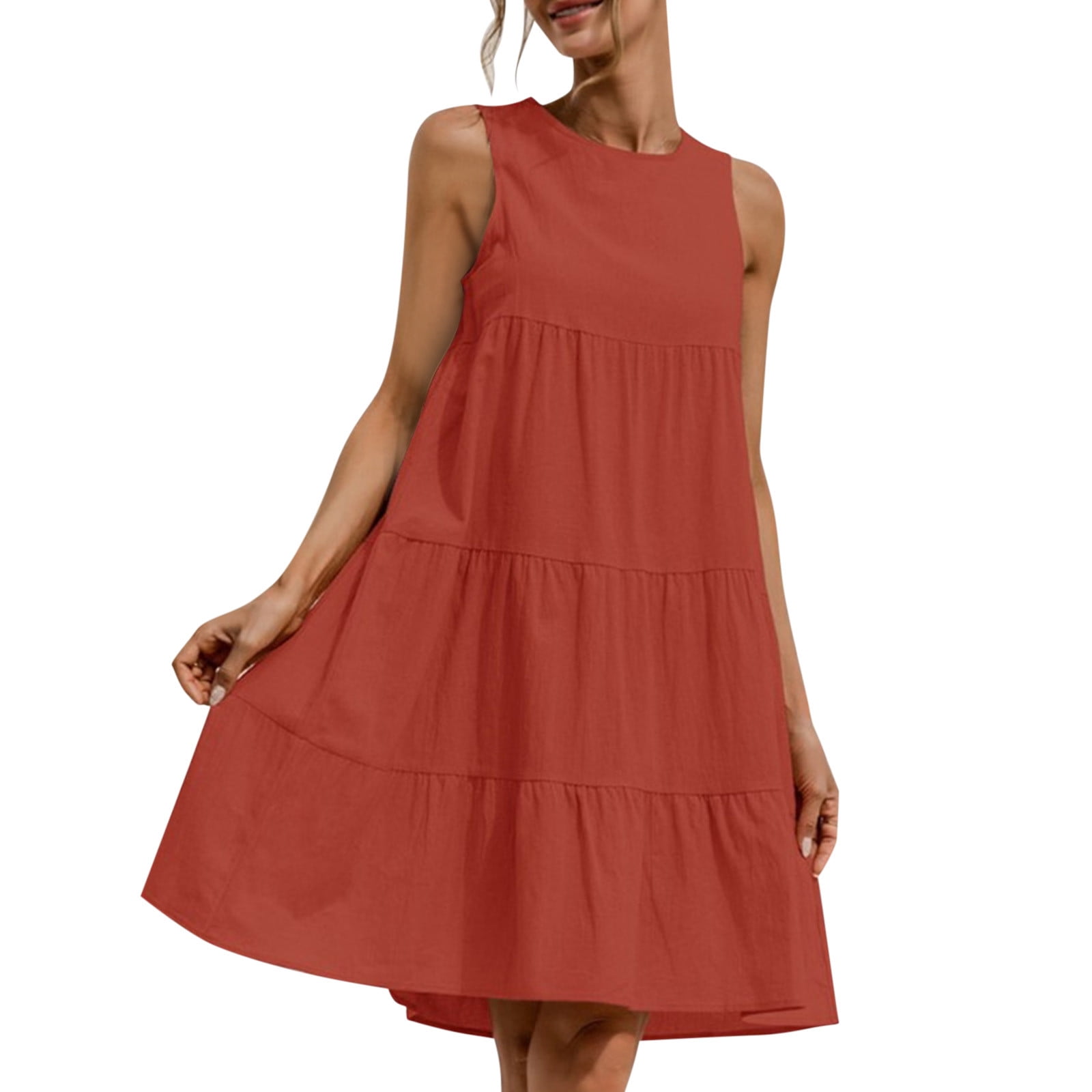 Women's T-Shirt Dress - Casual Summer Swing Pleated Mini Dress In Burgundy (Size M) - View #5
