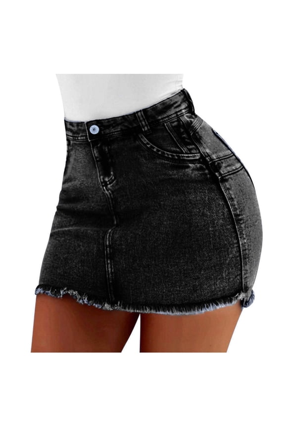 Denim Skirt Skirts for Women Mini Skirt Wash Female Short Skirts Summer Women Denim Fashion Pockets Jeans Skirt Black Skirt, Black L